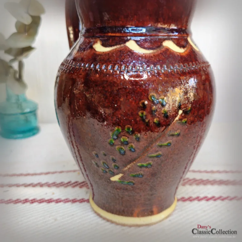 Tonkrug handbemalt und lasierMilchkanne Henkelkrug Wasserkrug Vase Vintage Küche Landhaus Cottagecore