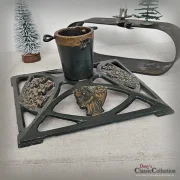 Christbaumständer eckig Tannen Engel Weihnachtsbaumständer Gusseisen grün gold lackiert Vintage Weihnachten Kerzenständer