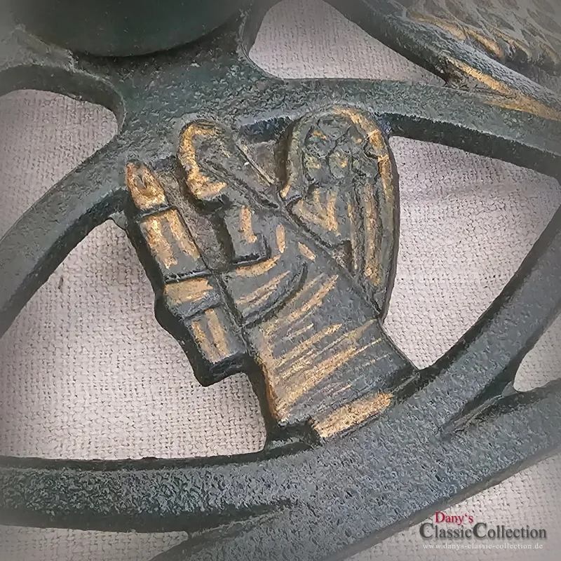 Christbaumständer eckig Tannen Engel Weihnachtsbaumständer Gusseisen grün gold lackiert Vintage Weihnachten Kerzenständer