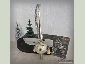 Baumspitze 25 cm matt silber 2 Glocken Goldsterne Christbaumspitze Weihnachtsbaum Bauernsilber Nostalgie Weihnacht