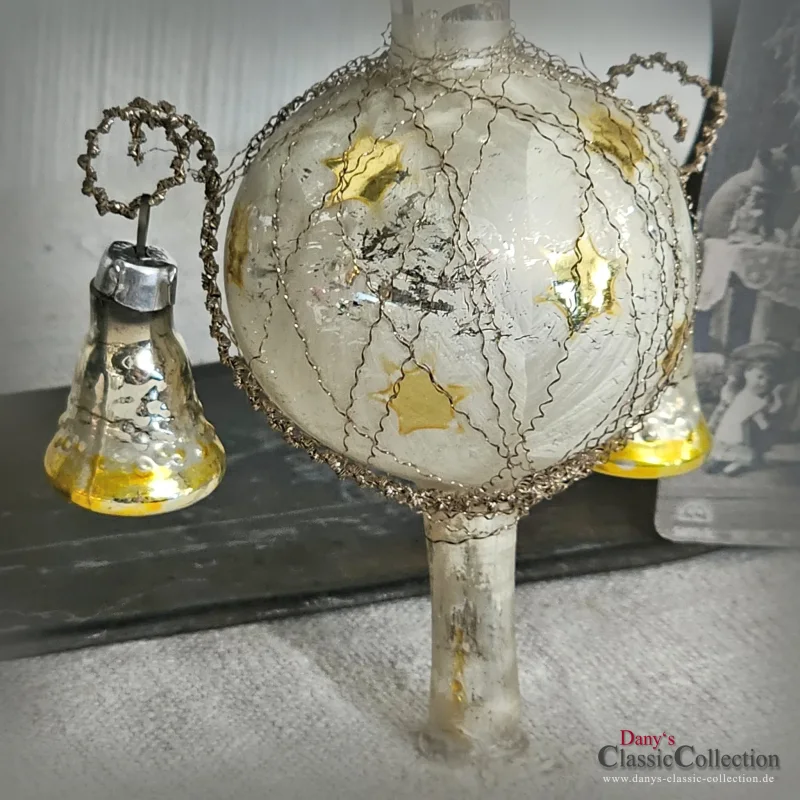 Baumspitze 25 cm matt silber 2 Glocken Goldsterne Christbaumspitze Weihnachtsbaum Bauernsilber Nostalgie Weihnacht