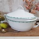 Große weiße Art Déco Deckelterrine mit grünem Randdekor ~ Vintage Homedecor ~ Schüssel ~ Terrine ~ Soupière ~ hs1574