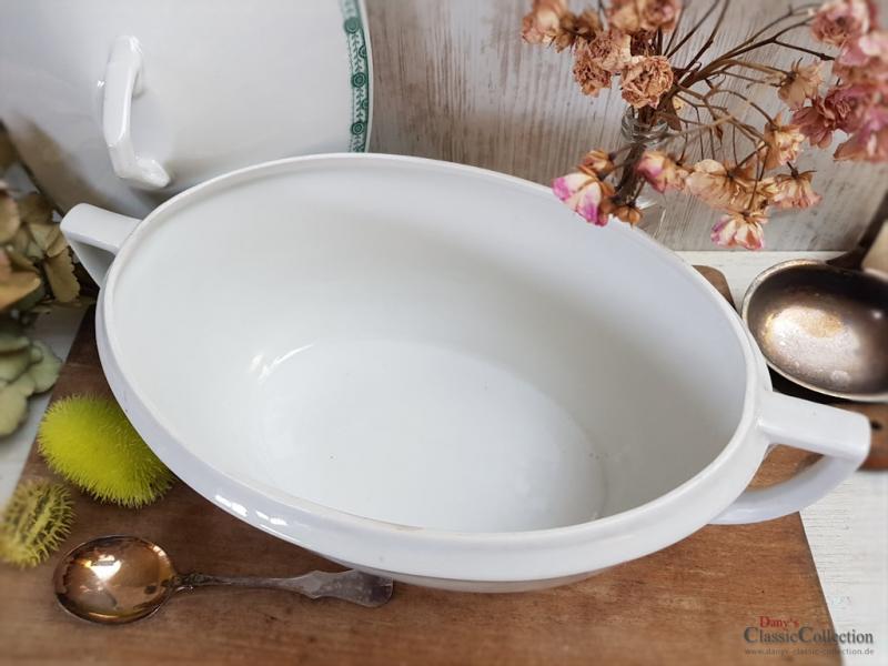 Große weiße Art Déco Deckelterrine mit grünem Randdekor ~ Vintage Homedecor ~ Schüssel ~ Terrine ~ Soupière ~ hs1574