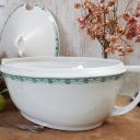 Große weiße Art Déco Deckelterrine mit grünem Randdekor ~ Vintage Homedecor ~ Schüssel ~ Terrine ~ Soupière ~ hs1574