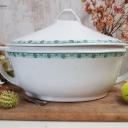 Große weiße Art Déco Deckelterrine mit grünem Randdekor ~ Vintage Homedecor ~ Schüssel ~ Terrine ~ Soupière ~ hs1574