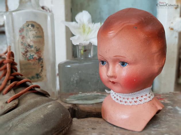 Antiker Puppenkopf ~ Pappmaché Kopf ~ antikes Sammlerstück ~ Puppen Ersatzteil ~ Brocante Dekoration