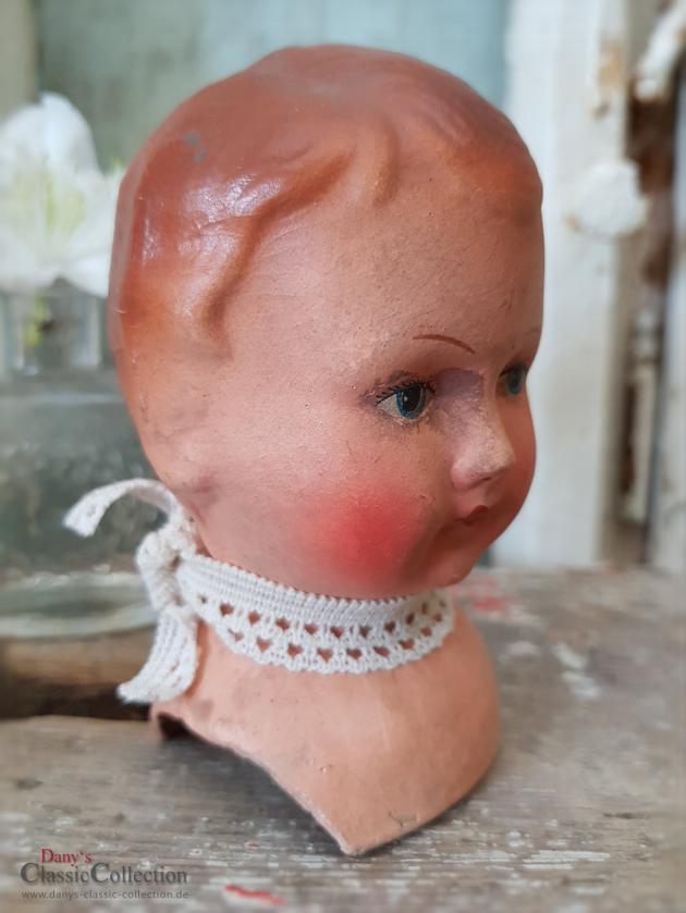 Antiker Puppenkopf ~ Pappmaché Kopf ~ antikes Sammlerstück ~ Puppen Ersatzteil ~ Brocante Dekoration