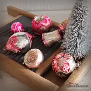 7 Christbaumkugeln silber pink alter Christbaumschmuck Lauscha Vintage Weihnachtsschmuck Baumbehang rosa Weihnachten