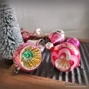 7 Christbaumkugeln silber pink alter Christbaumschmuck Lauscha Vintage Weihnachtsschmuck Baumbehang rosa Weihnachten