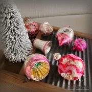 7 Christbaumkugeln silber pink alter Christbaumschmuck Lauscha Vintage Weihnachtsschmuck Baumbehang rosa Weihnachten