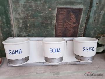 VERKAUFT ! Sand Soda Seife aus Keramik im Metallgestell an Fliesenspiegel ~ Artdeco ~ Küchenhelfer ~ Küchendeko ~ Landhausküche