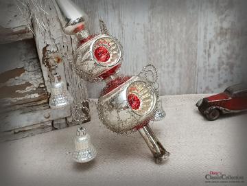 VERKAUFT ! Reflex-Baumspitze 31 cm ~ rote Einstiche & 4 Glocken ~ Tinsel ~ Weihnachtsbaum ~ Bauernsilber ~ Nostalgie Weihnacht