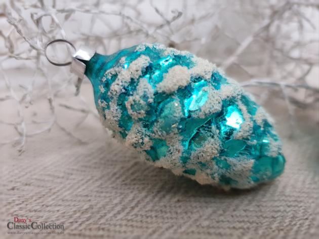 Alter Christbaumschmuck türkis mit Schnee ~ Zapfen & Glocke ~ Weihnachtsbaum ~ Weihnachtsschmuck ~ nostalgische Weihnachten