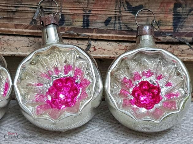 3 sehr alte Reflexkugeln ~ pink Einstich ~ antiker Christbaumschmuck ~ Weihnachtsschmuck alt ~ Vintage Weihnachtsbaum