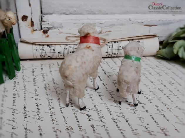 PAAR uralter Krippenschafe ~ Erzgebirge Krippenfigur ~ Schaf ~ Masseschaf ~ Wollschaft ~ Putz ~ Sammlerstücke ~ Shabby Deko