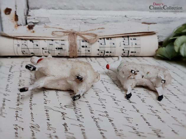 PAAR uralter Krippenschafe ~ Erzgebirge Krippenfigur ~ Schaf ~ Masseschaf ~ Wollschaft ~ Putz ~ Sammlerstücke ~ Shabby Deko
