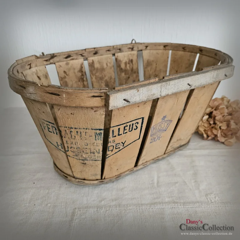alter französischer Erntekorb Spankorb Vintage Dekostück mit Charme und Patina 20 L für Obst oder Gemüse rustikal Landhaus