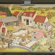 Alte englische Schulwandkarte Bauernhof Bauer Rollkarte Schulkarte Wandkarte Lehrkarte Midcentury Wanddeko