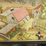 Alte englische Schulwandkarte Bauernhof Bauer Rollkarte Schulkarte Wandkarte Lehrkarte Midcentury Wanddeko