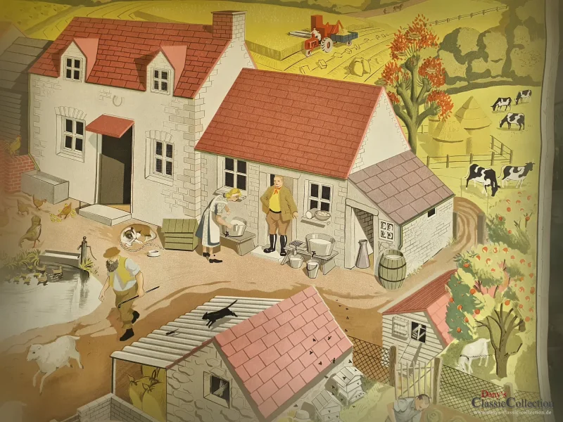 Alte englische Schulwandkarte Bauernhof Bauer Rollkarte Schulkarte Wandkarte Lehrkarte Midcentury Wanddeko