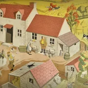 Alte englische Schulwandkarte Bauernhof Bauer Rollkarte Schulkarte Wandkarte Lehrkarte Midcentury Wanddeko