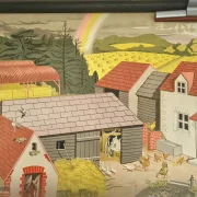 Alte englische Schulwandkarte Bauernhof Bauer Rollkarte Schulkarte Wandkarte Lehrkarte Midcentury Wanddeko