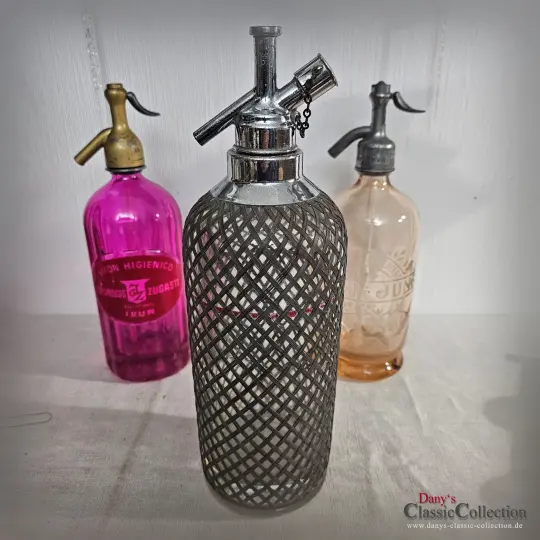 Alte Sodaflasche Metallnetz Siphon Soda Seltzer Flasche Vintage Barutensil Wasserspender England Dekoration