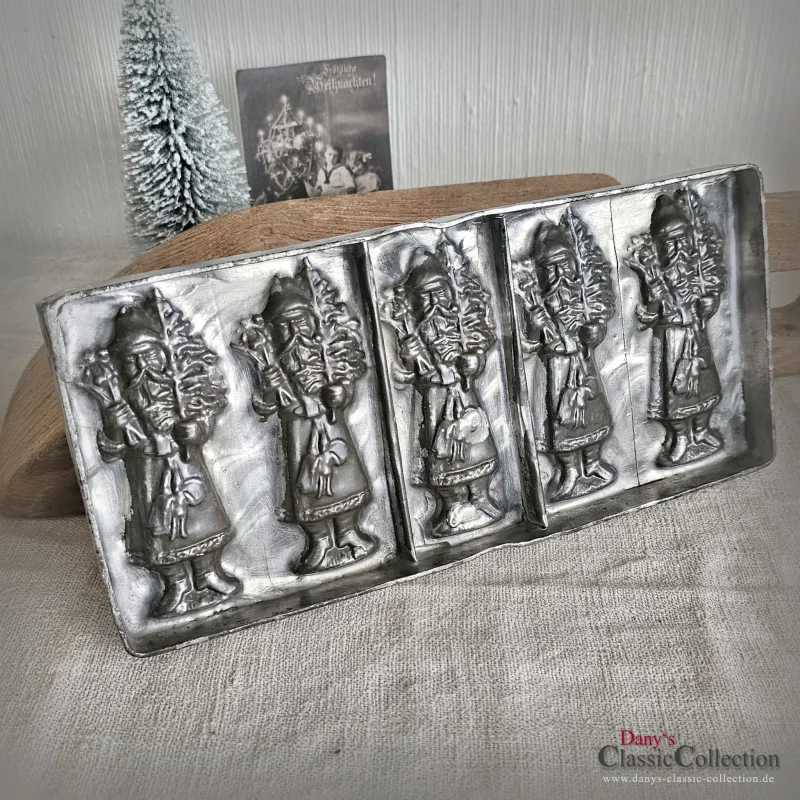 RAR ! Schokoladenform 4 Weihnachtsmänner mit Weihnachtsbaum Rute Spielzeug Santa Claus St. Nikolaus Weihnachtsdeko Sammlerstück