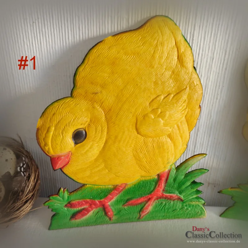 Stabile alte Osterpappe Küken pickend Schaufenster Deko Dresdner Pappe Osterschmuck Sammlerstück Bibberl