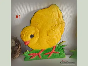 Stabile alte Osterpappe Küken pickend Schaufenster Deko Dresdner Pappe Osterschmuck Sammlerstück Bibberl