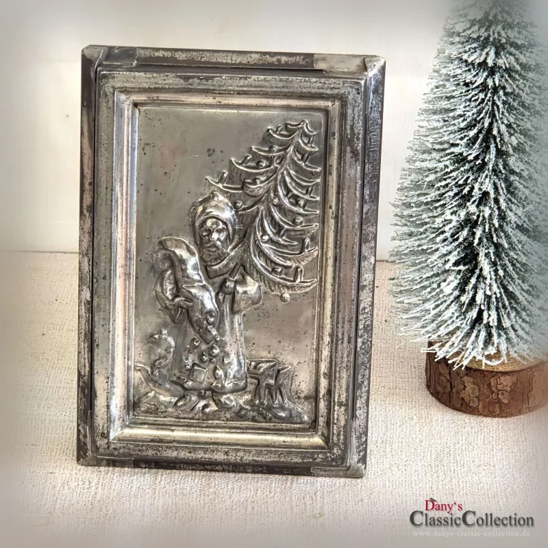 Schokoladentafel Weihnachtsmann mit Geschenken und Baum Anton Reiche 6695 Made in Germany Vintage Schokoladenform Alte Flachform