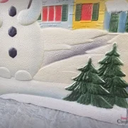 Alte Pappe geprägt 32 x 23 cm Schneemann Haus Baum A Merry Christmas Vintage Weihnachtsdeko Frohe Weihnachten