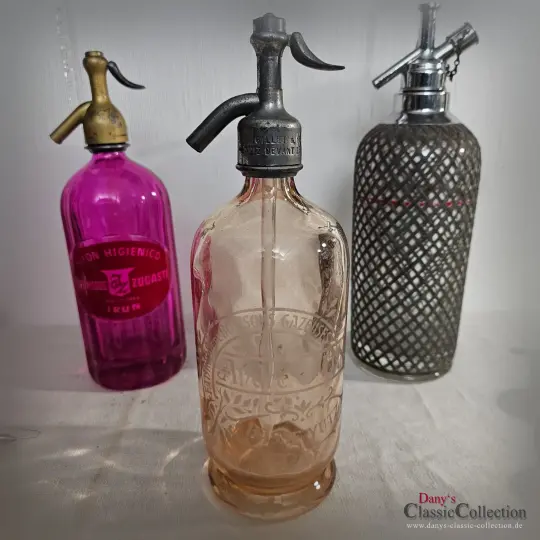 Soda Siphon lachs farbene Sodaflasche Seltzer Flasche Industrial Home Loft Design Vintage Interior Frankreich Gazeuse