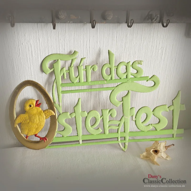 Osterpappe Schriftzug Für das Osterfest Schaufenster Deko Dresdner Pappe Osterschmuck Sammlerstück Küken Ei