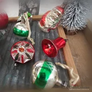 9 Christbaumkugeln Zapfen Nikolaus Reflexkugel Glocke silber rot grün Baumschmuck Lauscha Weihnachtsschmuck Baumbehang Weihnachten