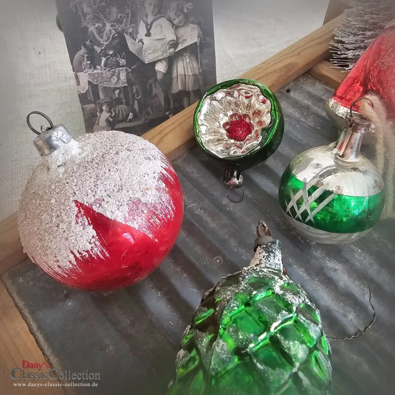 9 Christbaumkugeln Zapfen Nikolaus Reflexkugel Glocke silber rot grün Baumschmuck Lauscha Weihnachtsschmuck Baumbehang Weihnachten